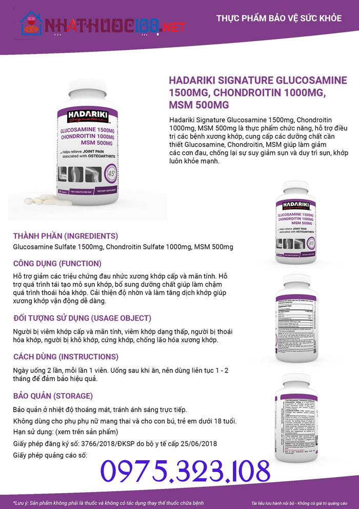 Công dụng của viên uống Chondroitin 1000mg Hadariki Signature Glucosamine